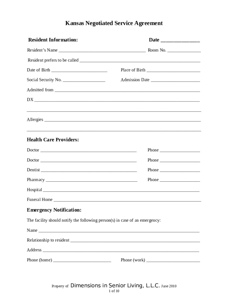 Kansas Negotiated Service Agreement Preview on Page 1