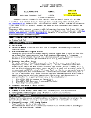 Board of Library Trustees Regular Meeting Agenda