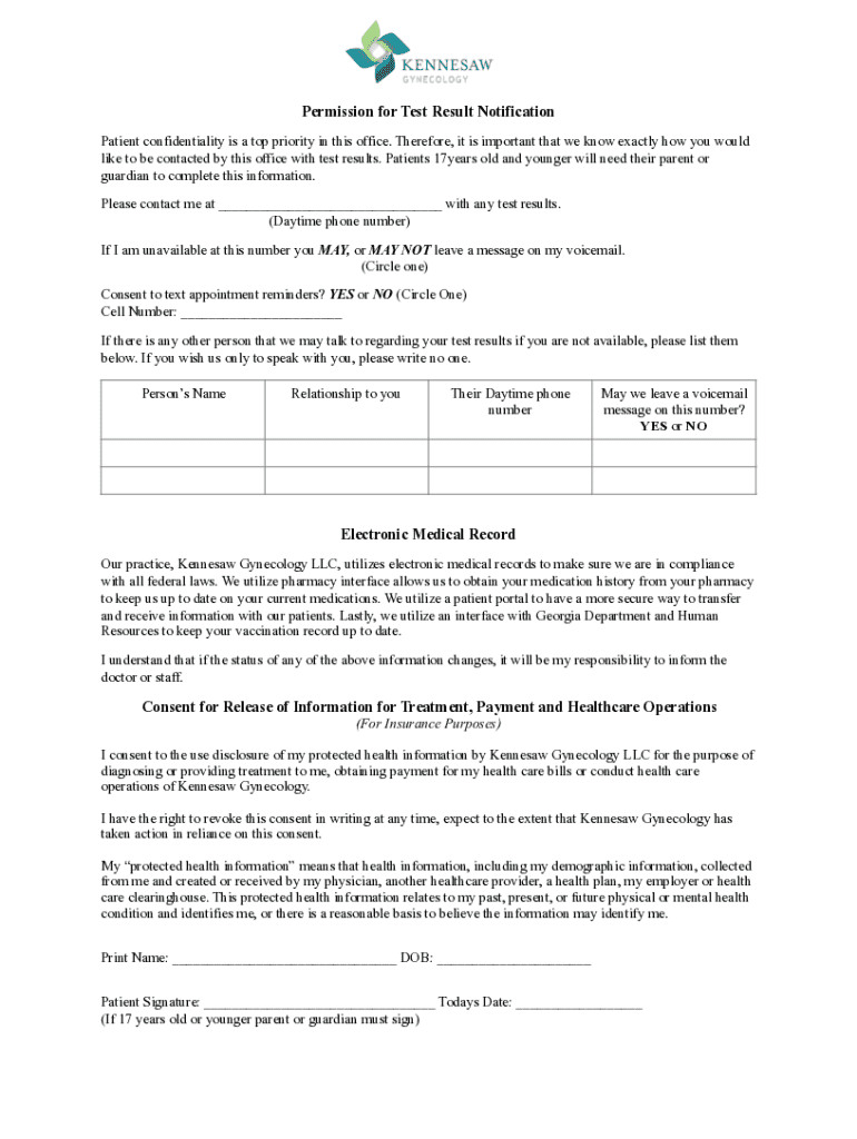 Fillable Online Hannah Rohan - Permission for Test Result Notification ...
