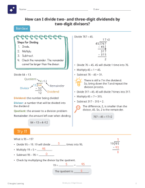 Topic D: Dividing by Two and Three Digit Divisors