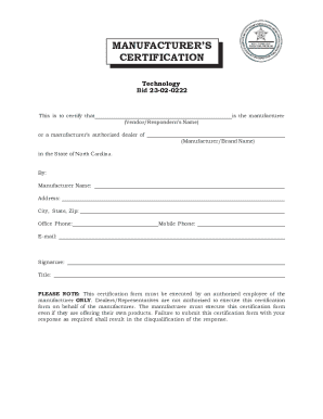 Manufacturer's Certification