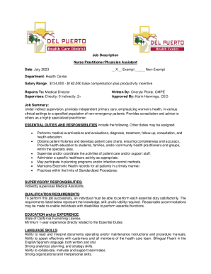 Job Description - Nurse Practitioner/physician Assistant