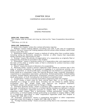 Chapter 501a Cooperative Associations Act