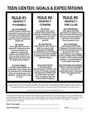 Teen Center Goals & Expectations