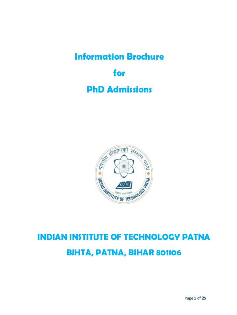 Fillable Online Information Brochure For Phd Admissions Academics Fax