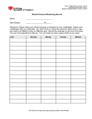 Blood Pressure Monitoring Record