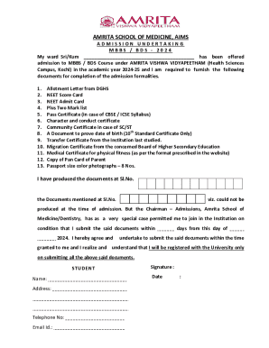 Admission Undertaking