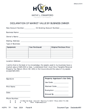 Declaration of Market Value by Business Owner
