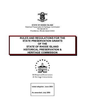 Rules and Regulations for State Preservation Grants
