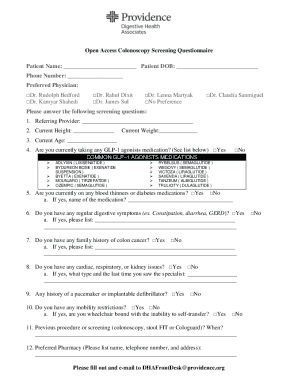 Open Access Colonoscopy Screening Questionnaire
