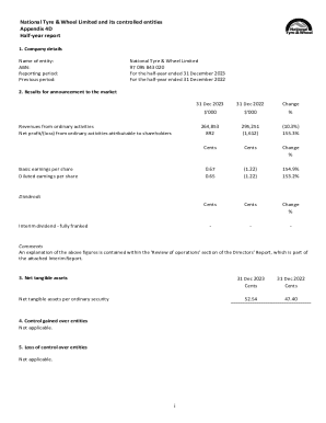 National Tyre &amp; Wheel Limited Appendix 4D Half-year report ...