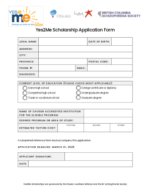 Yes2me Scholarship Application Form