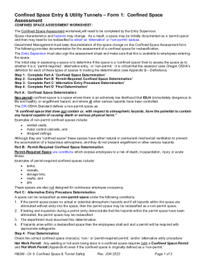 Confined Space Entry & Utility Tunnels – Form 1