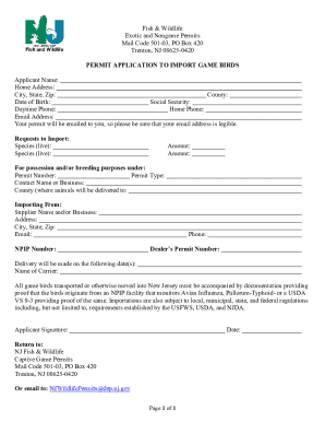Permit Application to Import Game Birds