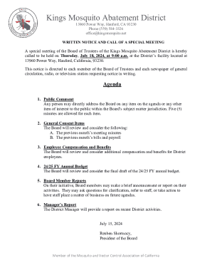 Kings Mosquito Abatement District Special Meeting Notice