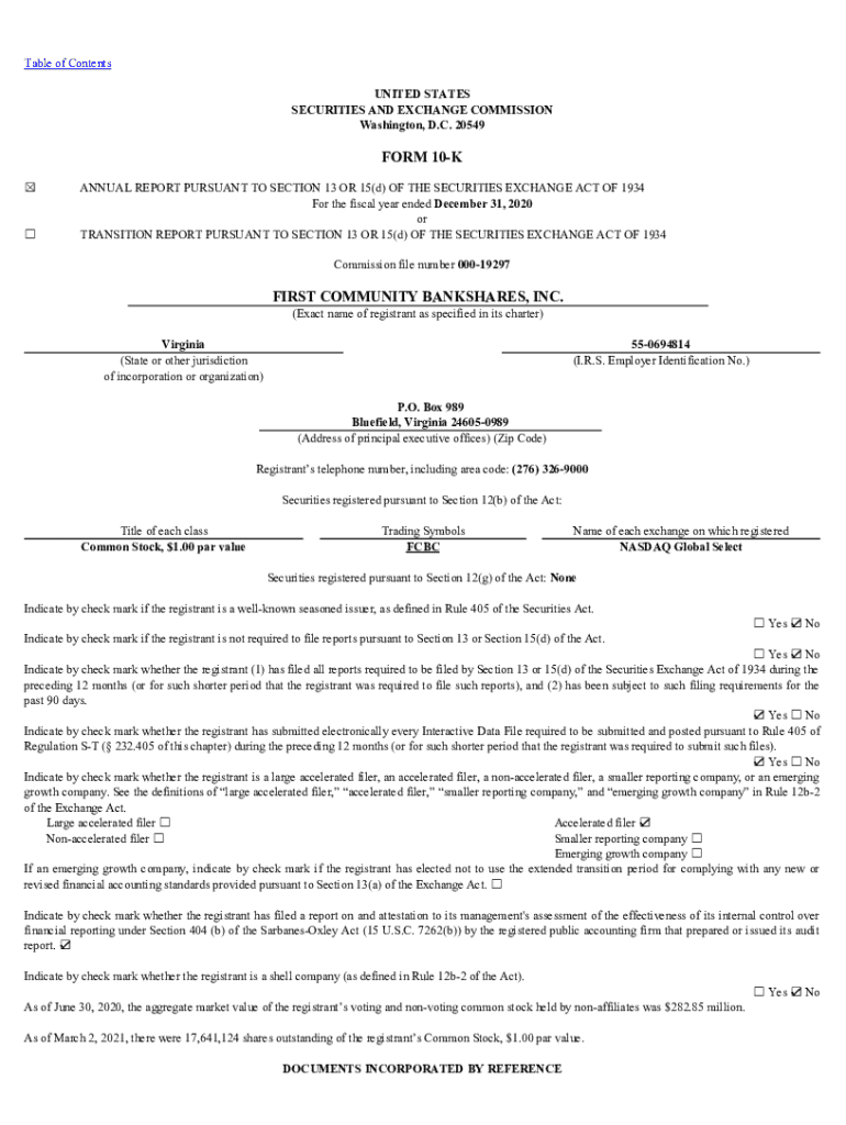 Fillable Online First Community Bankshares, Inc. Annual Report Fax ...