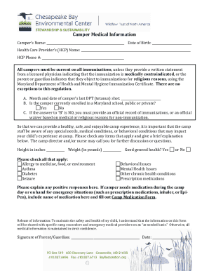 Camper Medical Information