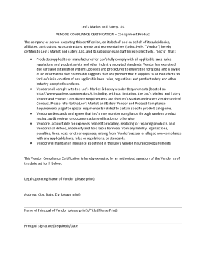 Vendor Compliance Certification – Consignment Product