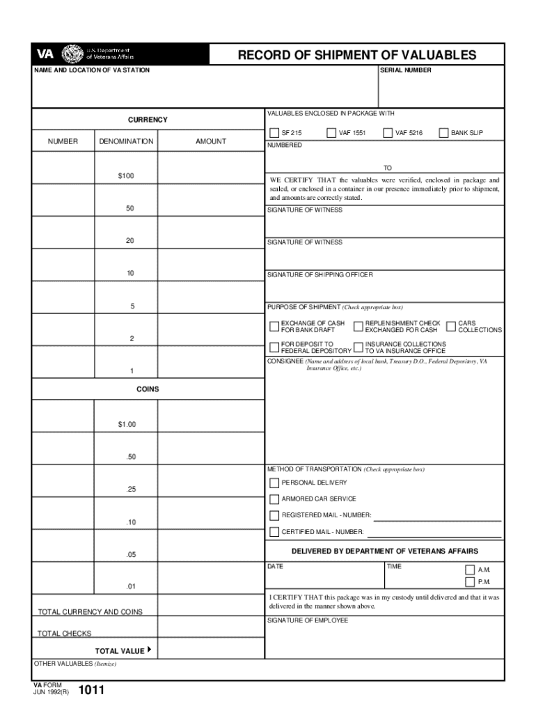 Shipment Record of Valuables Preview on Page 1
