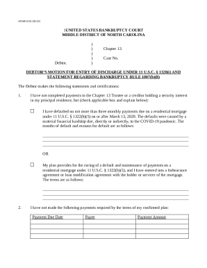 Debtors Motion For Entry Of Hardship Discharge And Statement ...
