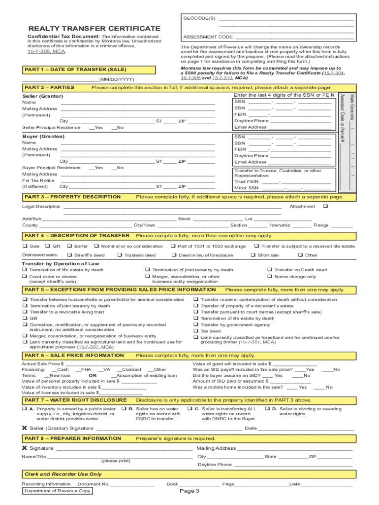 REALTY TRANSFER CERTIFICATE - Sanders County Preview on Page 1