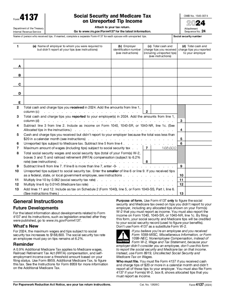 Desktop: Form 4137 - Social Security and Medicare Tax on Preview on Page 1