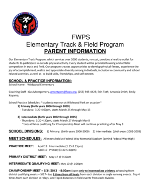 Elementary Track & Field Permission Form