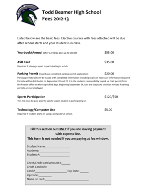 Todd Beamer High School Fees Form 2012-13