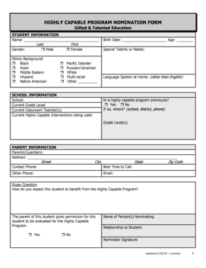 Highly Capable Program Nomination Form