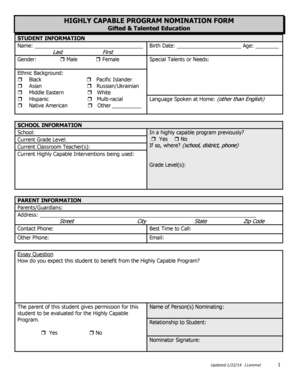 Highly Capable Program Nomination Form