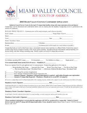 Miami Valley Council Campership Form