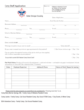 Camp Staff Application Form
