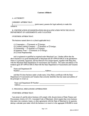Maryland Contract Affidavit