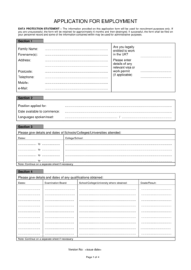 UK Employment Application Form
