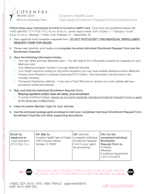Coventry Health Care Individual Enrollment Request Form