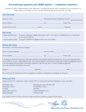 Newmarket-Tay Power Distribution Pre-Authorized Payment Plan Form