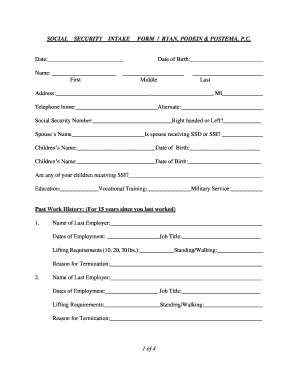 Social Security Disability Intake Form