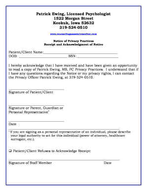 Patient Privacy Practices Acknowledgment Form