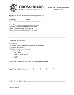 High School Course Description/Contract