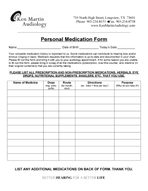Personal Medication Form
