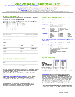 2014 ACTFL Attendee Registration Form