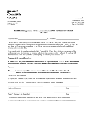 SNAP Verification Worksheet