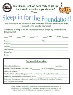 Sleep in for the Foundation Donation Form