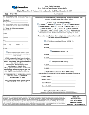 Free Delivery Installation Rebate Form