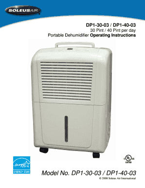 Portable Dehumidifier Operating Instructions