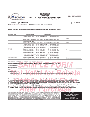Frigidaire NECO Alliance Visa Reward Card Rebate Form