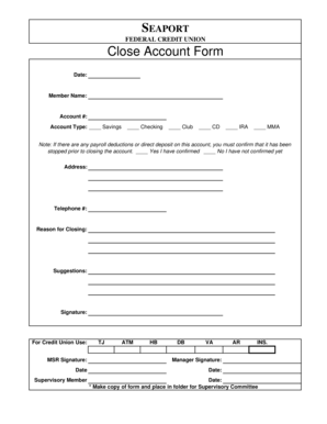 Seaport Federal Credit Union Close Account Form