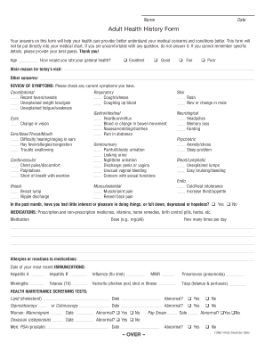 Adult Health History Form