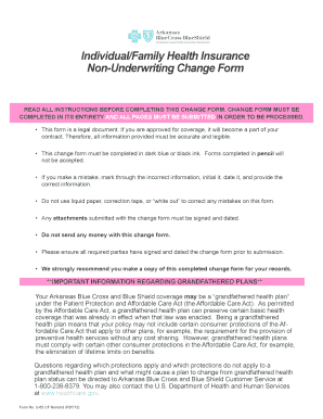 Arkansas Blue Cross Non-Underwriting Change Form