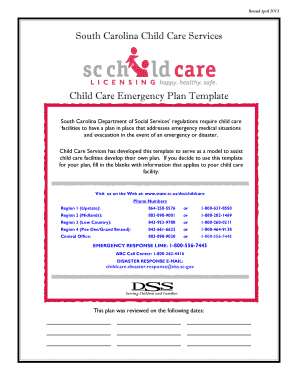 South Carolina Child Care Emergency Plan Template